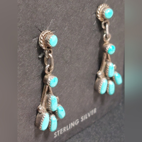 Turquoise Sterling Silver Dangle Earrings - Picture 10 of 11